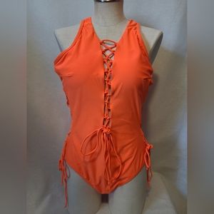 Neon orange one peice swim suit Size XL New with tags